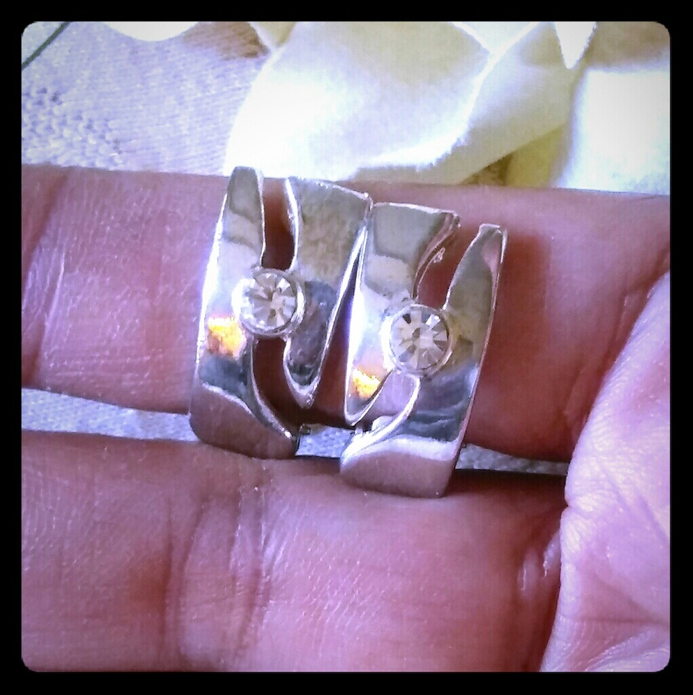 Vintage Rectangular Open Work Demi-Hoops - image 3